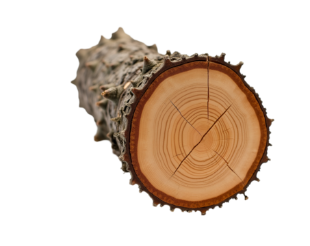 Detailed View of Tree Trunk Slice Showcasing Concentric Growth Rings and chainsaw marks, Presenting a Rustic and Natural Artistic Element