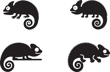 Silhouette illustrations of chameleons.