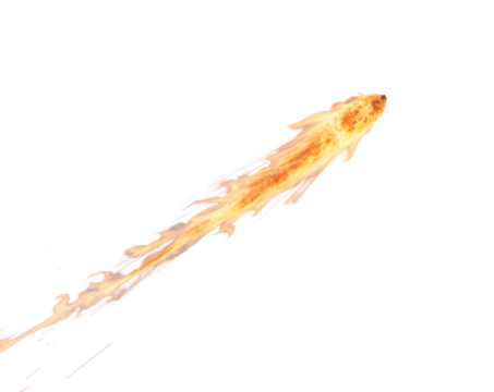 Dramatic depiction of a fiery meteor with a vibrant flame tail streaking across an isolated plain, showcasing dynamic energy and cosmic phenomena in a vivid and captivating manner