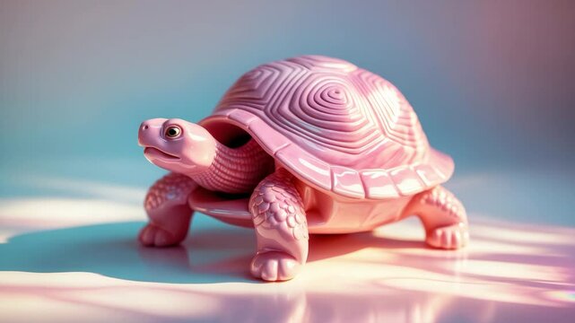 Decorative pink ceramic tortoise marble armature for home, isolated on a surface.