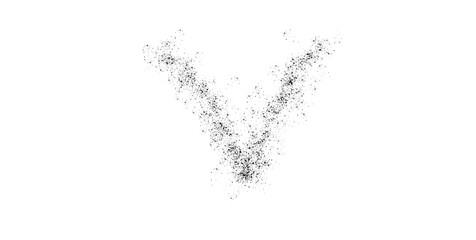 Abstract Particle Dispersion Forming Letter V on White Background