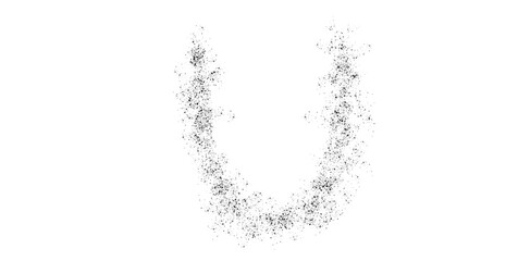 Abstract Particle Dispersion Forming Letter U on White Background