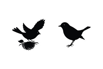 Bird Silhouette Duo With Floral Accent Vector Design Elegant Graphic Element
