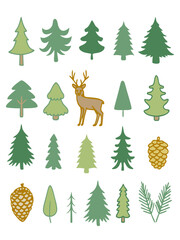 Naklejka premium Green Forest Nature, Forest Tree Set