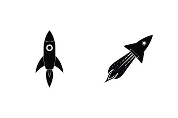 Black And White Rocket Ship Illustrations Startup Concept On White Background