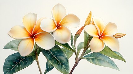 Obraz premium Artistic tropical plumeria floral watercolor with soft colors high resolution photo
