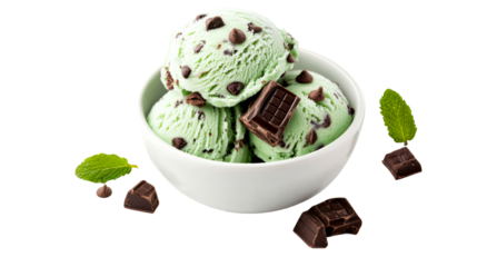 Mint chip scoops in bowl, cut out transparent
