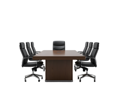 Elegant Conference Room Setup, A Rectangular Wooden Table Surrounded by Modern Office Chairs Ideal for Business Meetings and Collaborative Discussions