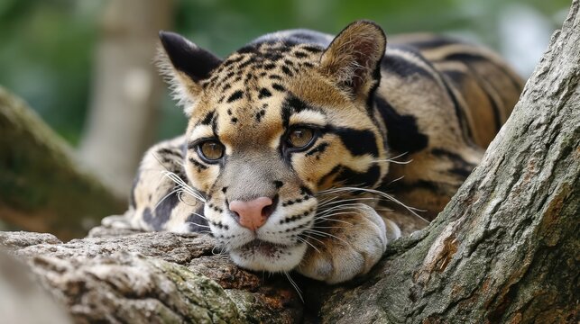 Clouded Leopard Resting Peacefully on a Tree Branch - Powered by Adobe