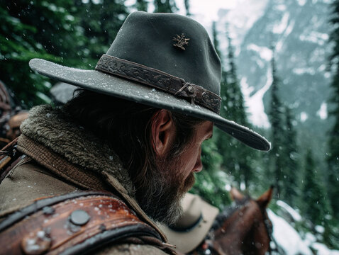An adventurous image of a frontiersman exploring the wilderness