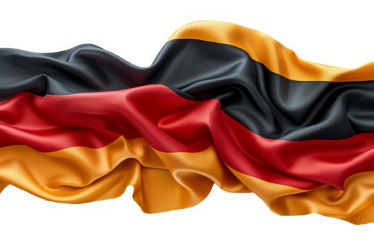 Realistyczna fotografia wysokiej jakości przedstawiająca niemiecką flagę narodową z bogatymi teksturami i żywymi kolorami