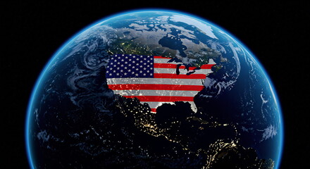 Planet Earth with American Flag Overlay