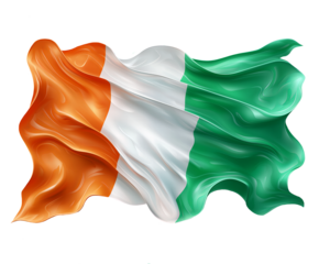 Waving Irish Flag on Transparent Background.