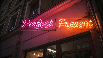 Naklejka premium Neon Sign, Perfect Present Shopfront