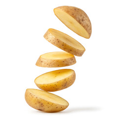 Falling Sliced Raw Yellow Potatoes