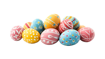 Obraz premium Pile of decorated festive eggs, cut out transparent