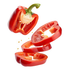 Red Bell Pepper Slices Falling