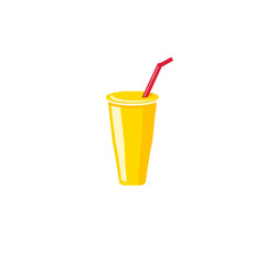 Yellow drink juice illustration with straw refreshing beverage summer cool drink vector graphic design
