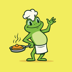  Mascot of a happy green frog chef. 