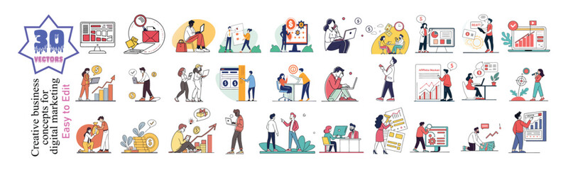 Affiliate Marketing Business services concept illustrations. Set of people vector illustrations in various activities of affiliate marketing programs, make money with affiliate marketing, best affilia