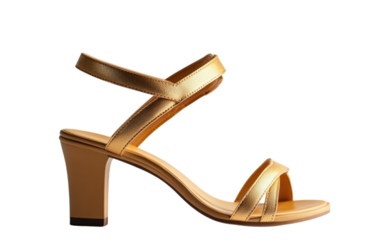 Elegant gold heeled sandals on black background showcasing stylish crisscross straps and a on transparent background