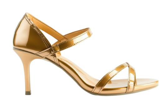 Elegant gold high heeled sandals a stylish choice for a special occasion Reflective patent on transparent background - Powered by Adobe