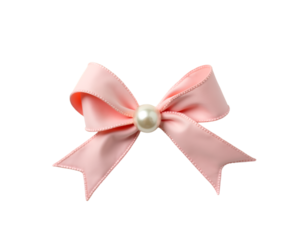Elegant light pink ribbon bow tie with a single lustrous pearl center, perfect for enhancing invitations, ornaments, gifts, and decorations with a touch of sophistication