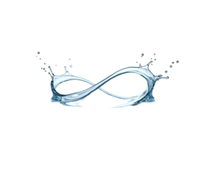 Elegant liquid display, A mesmerizing transparent water splash artfully molded into an infinity shape against a stark backdrop, evoking fluid grace and dynamic motion