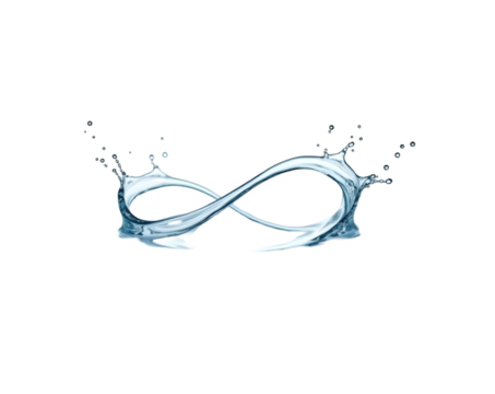 Elegant liquid display, A mesmerizing transparent water splash artfully molded into an infinity shape against a stark backdrop, evoking fluid grace and dynamic motion