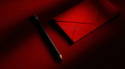 Red Envelope Letter Document and Pencil Design Template