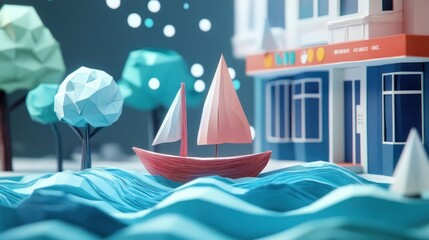 Fototapeta premium Winter scene, tiny sailboat