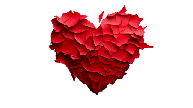 Red paper petal heart, clear background