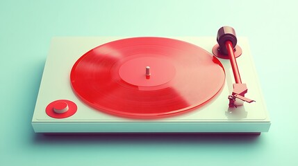 Stylized turntable with red vinyl record on light blue background