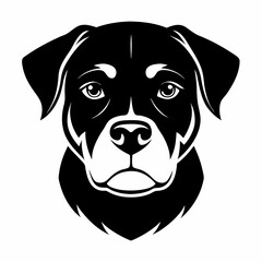 Black and white Rottweiler Dog head silhouette on white background