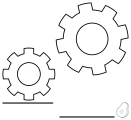 Two interconnected gear outlines symbolizing teamwork, process efficiency, and problem-solving. Ideal for productivity, innovation, optimization, teamwork, strategy mechanics workflow. Flat simple