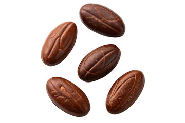 Raw Cocoa Beans Spread on White Background