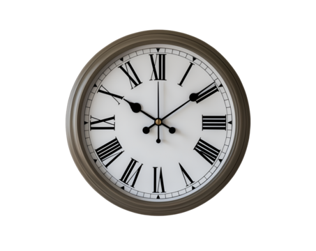 Elegant Round Wall Clock with Roman Numerals Displaying Accurate Time, A Timeless Addition to Home Decor and Functionality, Capturing the Essence of Classic Timekeeping