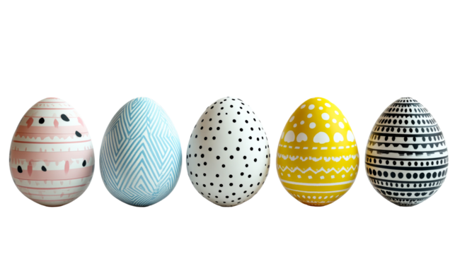 Colorful decorated eggs arranged in a row