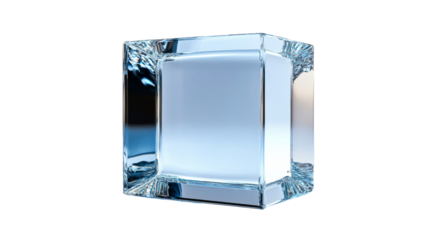 Clear glass cube with water reflections