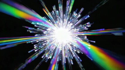 A fast-moving, 3D-rendered tunnel of diffused light transparent geometric shapes, rotating hyperspace corridor made of prism surfaces. Kaleidoscopic chromatic. Feels like being light engine warp core - Powered by Adobe