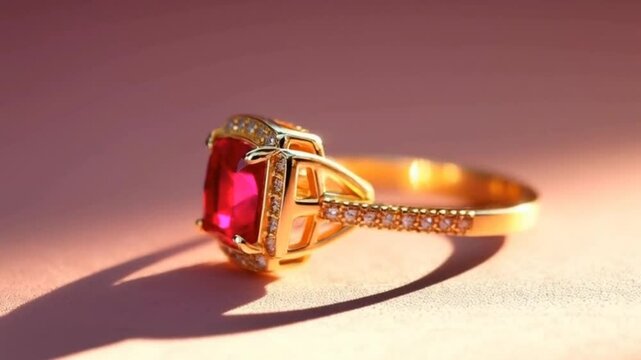 Red gemstone gold ring seamless looping 4k time-lapse animation video background