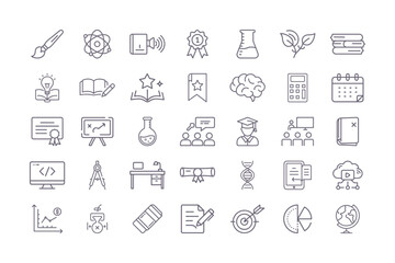 Education and learning icons vector set academic study and science symbols