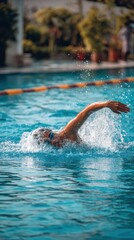 Swimmer in freestyle stroke in a pool