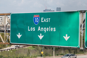 Eye level view of Los Angeles Interstate 10 east freeway arrow sign.  
