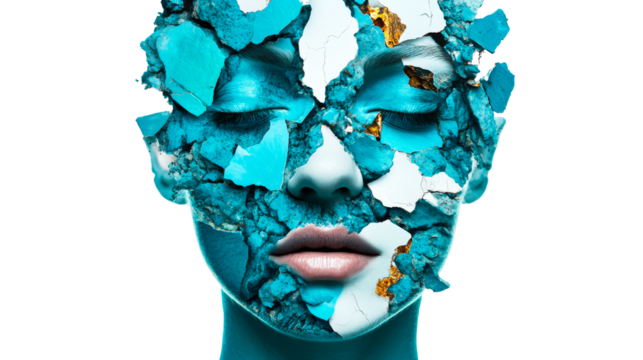 Breaking barriers with a blue fragmented mask