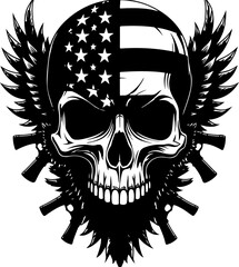 Obraz premium Patriotic Skull with Wings and Guns vector