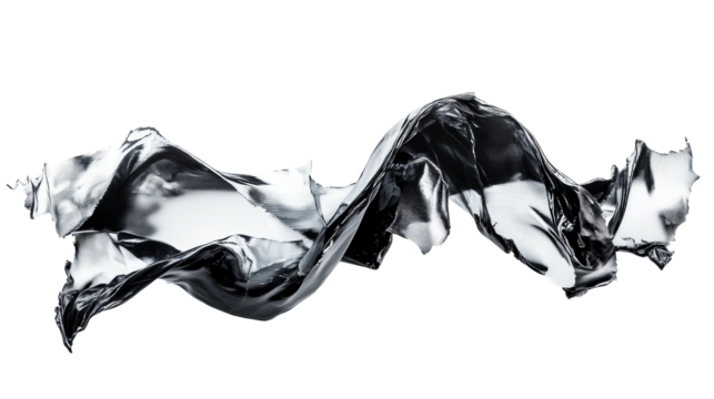 Black and white fabric wave on transparent bg