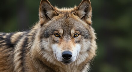 Fototapeta premium Wolf Portrait Looking at Camera in Forest Setting