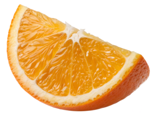 Close-up of a juicy orange slice segment isolated on black background showing vibrant color and texture