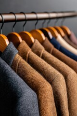 Obraz premium Stylishly organized mens capsule wardrobe featuring neutral colors and high-quality textures in natural light
